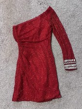 Sherri Hill One Shoulder Fully Beaded Red Sequin Mini Dress Size 0