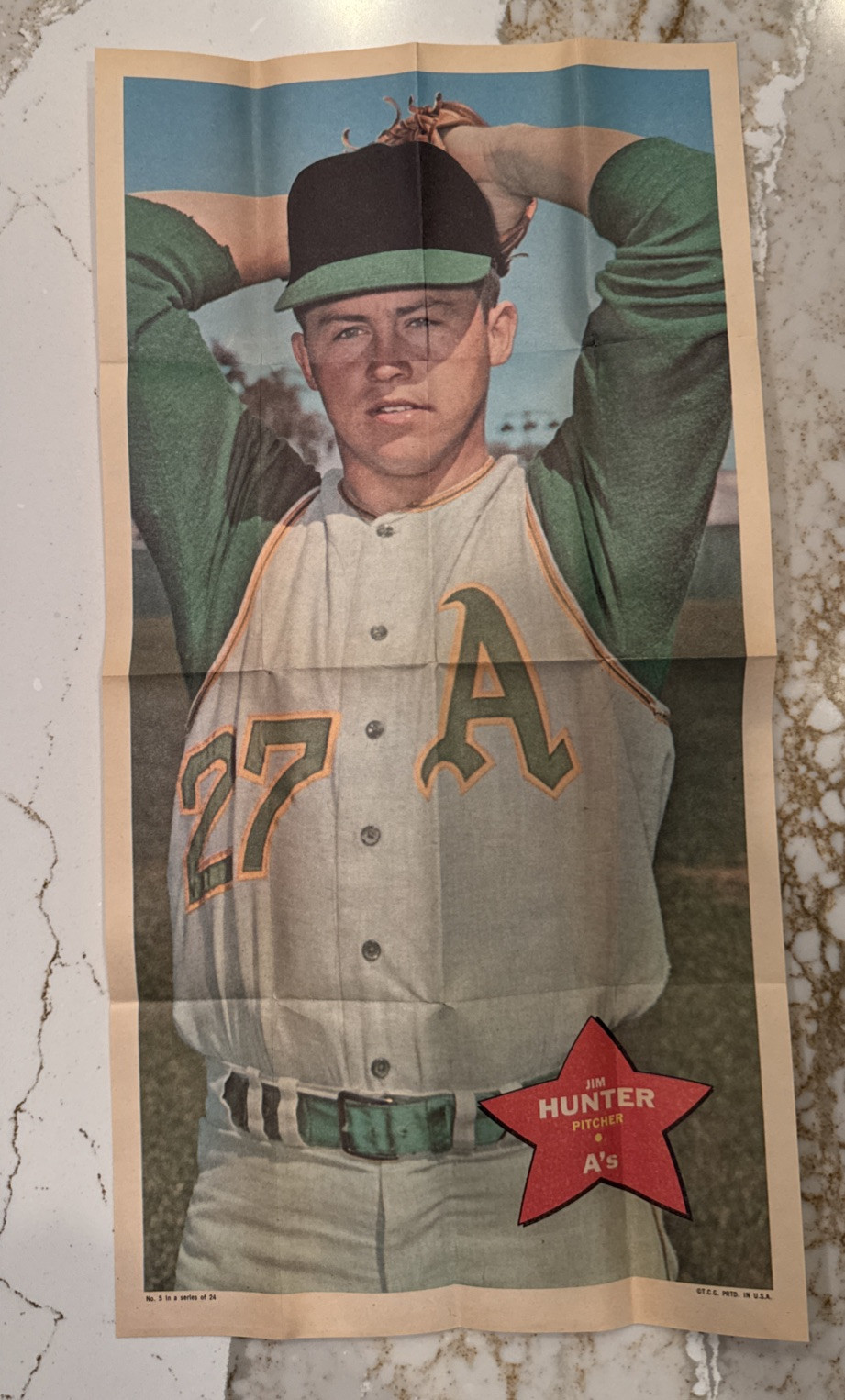 1968 Topps Posters #5 Jim “ Catfish” Hunter HOF Oakland A’s High End!!