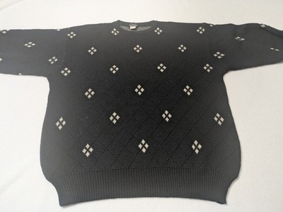 VTG MARK SHALE 100% Virgin Wool Crewneck Sweater Men's Sz Large Black Diamond 