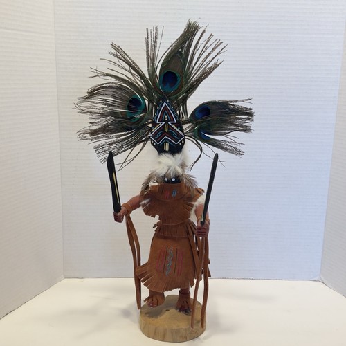 Apache Crown Dancer Kachina Doll Native American Navajo Suede 18” Artist Signed