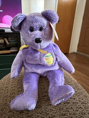 Ty Beanie Babies Retired 2002 Purple Easter Egg III Bear Plush with Tag Ages 3+