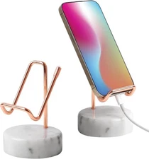 Marble Phone Stand with Metal Holder Charging Available While Using Swipe Up to