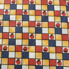 Vintage Cotton Blue Red Yellow Check Apple Print Cotton Fabric BTHalfY 36