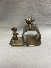 Aurora Silver Plate Co. Silverplate Figural Napkin Ring - Dog & Bird