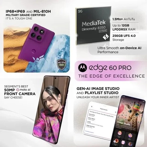 MOTOROLA Moto Edge 60 Pro 5G-Factory Unlocked-Global-12GB 256GB-Sparkling Grape - 第 5/18 張圖片