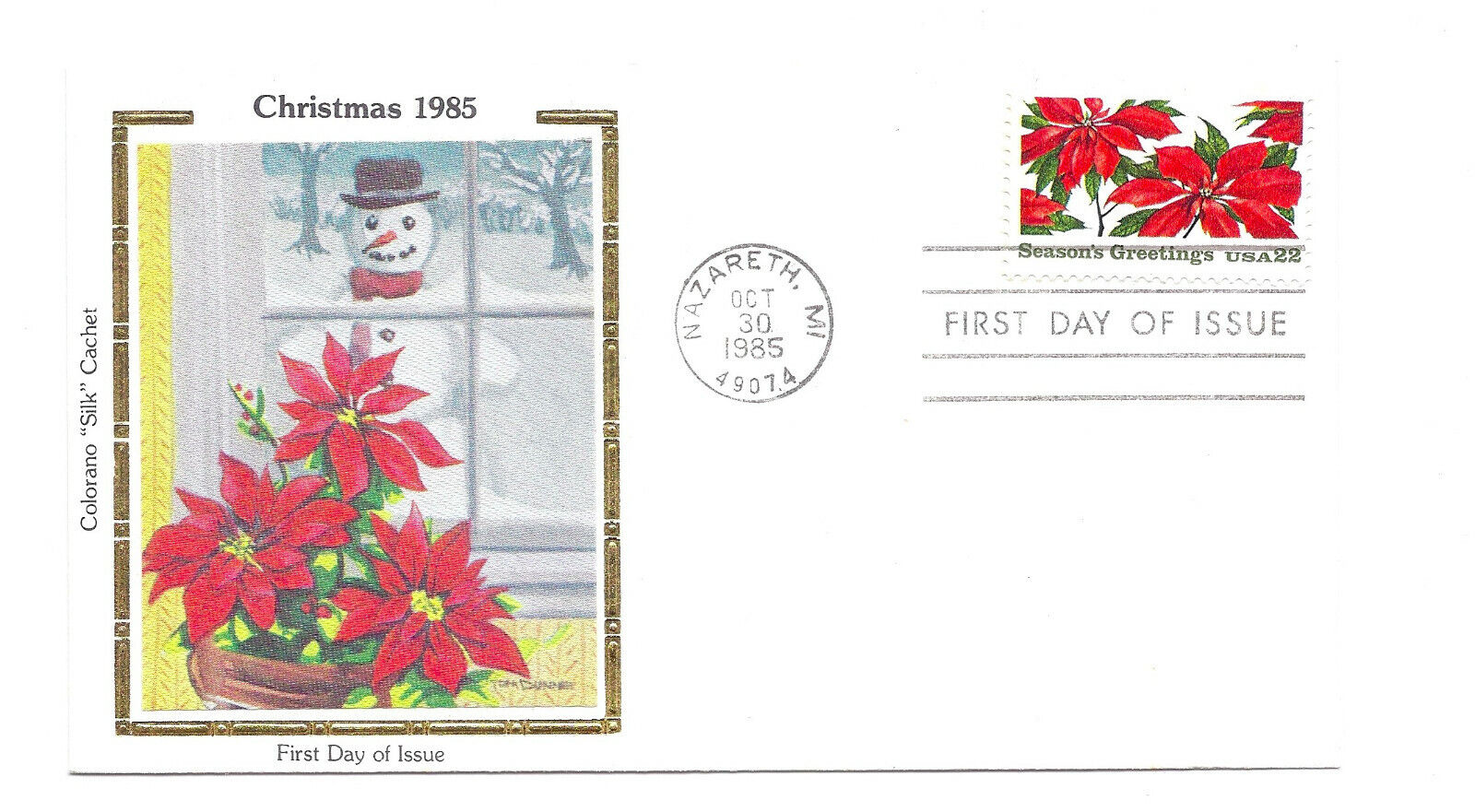 2166 本日特価 Poinsettia 最新発見 Christmas 1985 Colorano FDC 