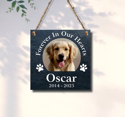 Personalisierte Foto-Gedenktafel aus Schiefer mit Haustierverlust Hund oder Katze 20 cm J19