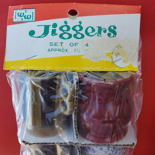 8 pc Jiggers Vintage Japan NEW 1.5oz Mini Steins Tea Colored Shot Glasses RARE - Picture 6 of 6