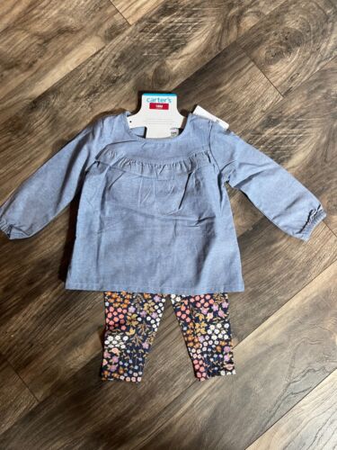 Carter's Girls Toddler 2-Piece Long Sleeve Top & Floral Legging Outfit Set 18M