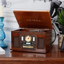 Victrola VTA754BMAH Aviator Signature Bluetooth 8-in-1 Record Player - Mahogany