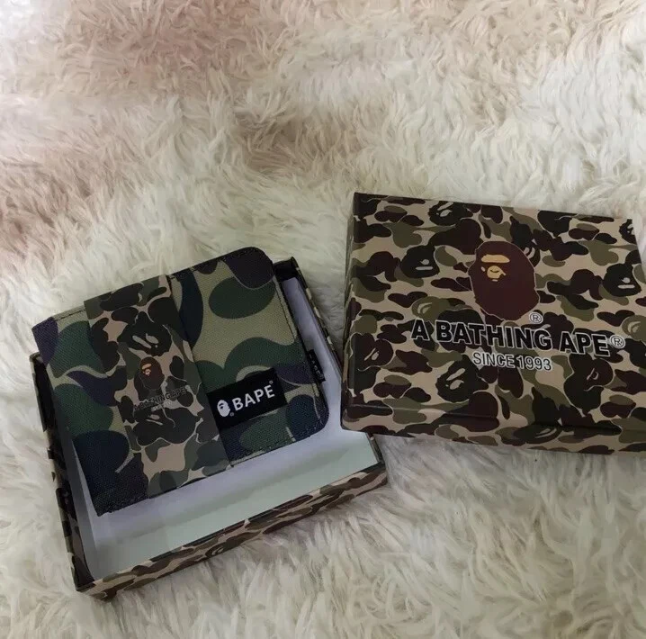 Bape Wallet Mens Army GREEN CAMO Nylon Bi-Fold Bathing Ape Head New - Image 3 of 3