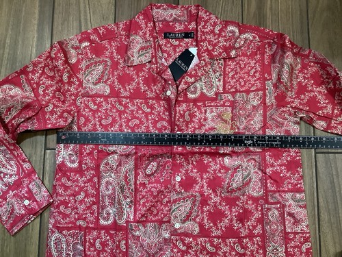 Lauren Ralph Lauren Sleep Shirt Women’s Size Medium Red Paisley Floral Button Up - Picture 9 of 11