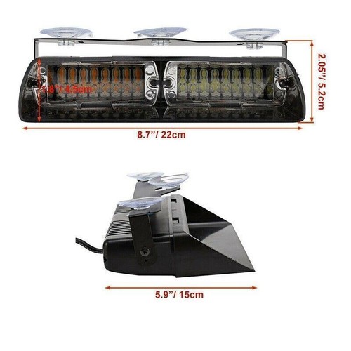 16 LED Strobe Light Interior Dash Windshield Amber White - Bild 9 von 15