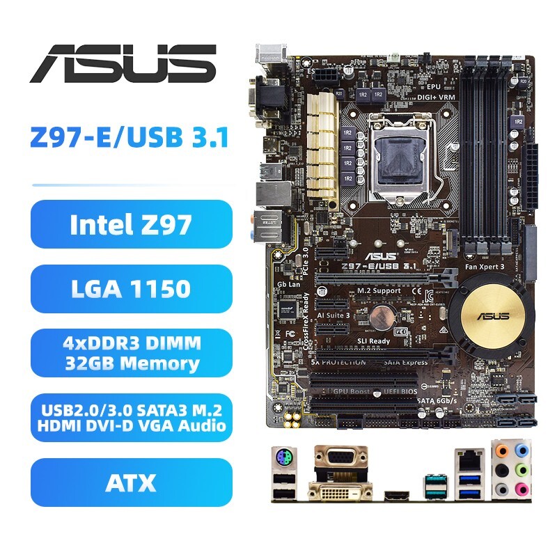 LGA1150 Motherboard ASUS Z97-E/USB 3.1 Intel Z97 DDR3 for 4th Core