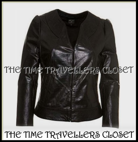 Topshop Kate Moss Distressed Black Leather Ribbed Crop Biker Jacket UK 6-8 36 4 - Picture 2 of 14