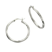Creolen Ohrringe 925 Sterling Silber Rhodiniert Teilmattiert Durchmesser 30Mm F