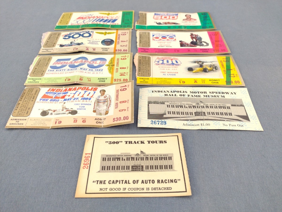 Indy 500 Race, Museum and Track Tour Tickets. 1981-82-83-84-86-87