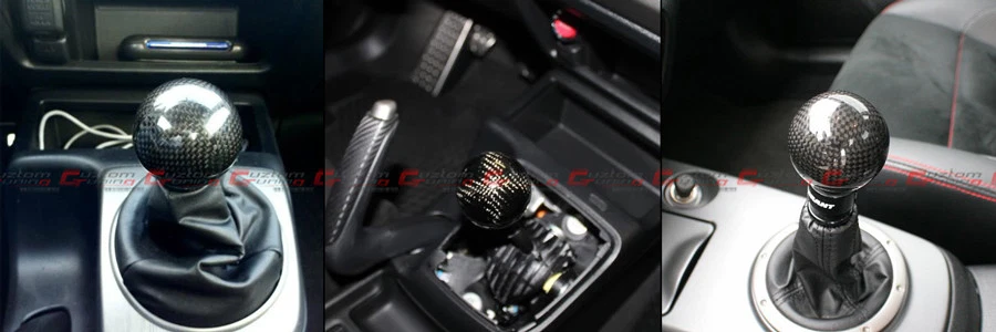 Perilla de cambio manual de fibra de carbono redonda M10 X 1.25 tira roja para infiniti Foto 4 de 4