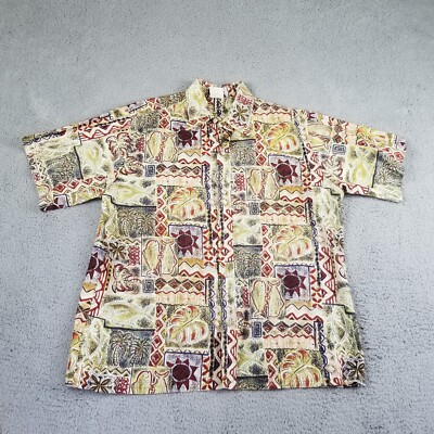 VINTAGE Go Barefoot Hawaiian Shirt Mens Large Fishing Tuna Mahi-Mahi Button Up