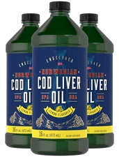 Cod Liver Oil Liquid | 16 fl oz 3 Pack | Lemon Flavor | Norwegian | by Carlyle 