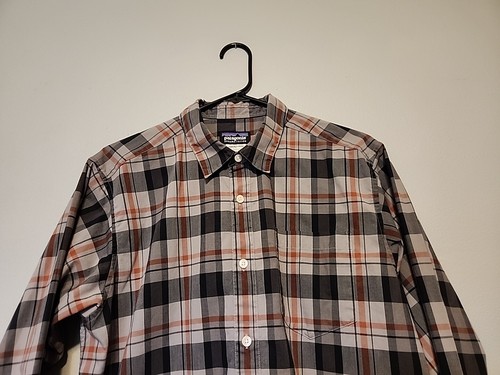VTG Patagonia Mens Button Down Plaid Shirt Organic Cotton Long Sleeve brown Sz M - Picture 6 of 12