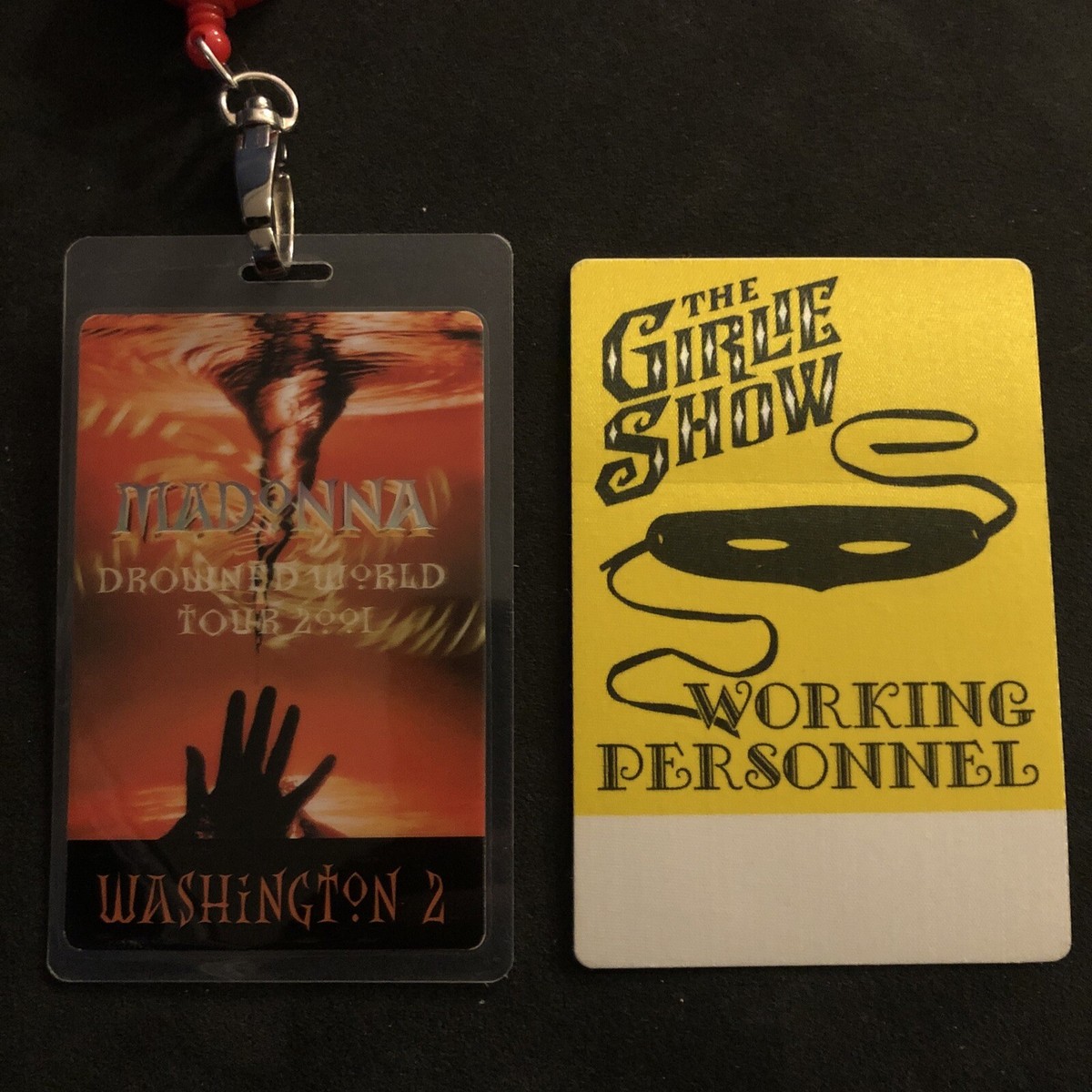 MADONNA Set Of 2 Tour Backstage Pass Laminate 100% DROWNED WORLD 