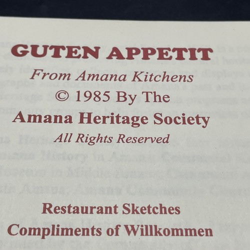 Guten Appetit Amana Kitchens Heritage Society Cookbook 1985 Restaurants Vtg 1985 - Imagen 5 de 17