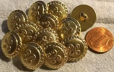 12 Domed Shiny Gold Tone Plastic Intricate Shank Buttons 11/16" 18mm # 389