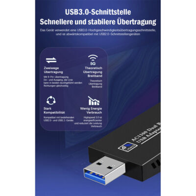 WIFI Adapter WLAN USB 3.0 Stick 1300/1800Mbps Dual-Band Dongle Antenne Für PC AG
