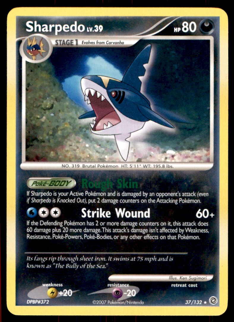 Pokemon Diamond & Pearl - Secret Wonders Sharpedo #37 Light Play