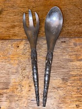 BOMA PEWTER TOTEM POLE CANADA SALAD SERVING SPOON AND FORK