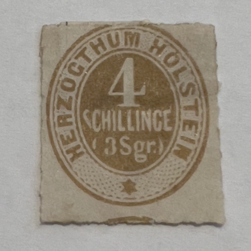 ERROR RARO SELLO DE ALEMANIA DE 1865 SCHLESWIG-HOLSTEIN #25 FIRMADO EN LA PARTE POSTERIOR, FALTA TINTA Foto 2 de 3