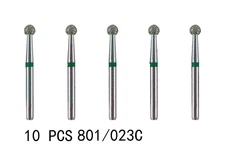 10Pcs Dental Diamond Burs FG Round Ball 801/023C Coarse Grit High Speed