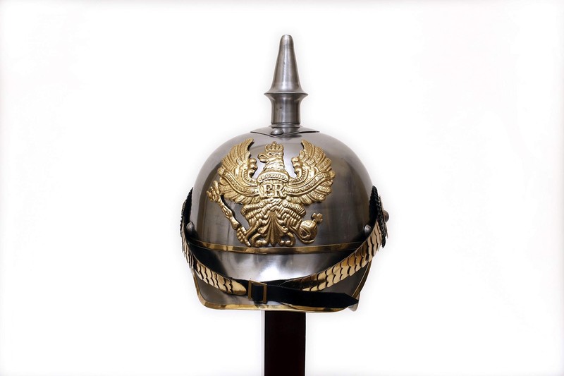 German Pickelhaube  19th Century Steel Helmet with Liner Cosplay LARP Accessory