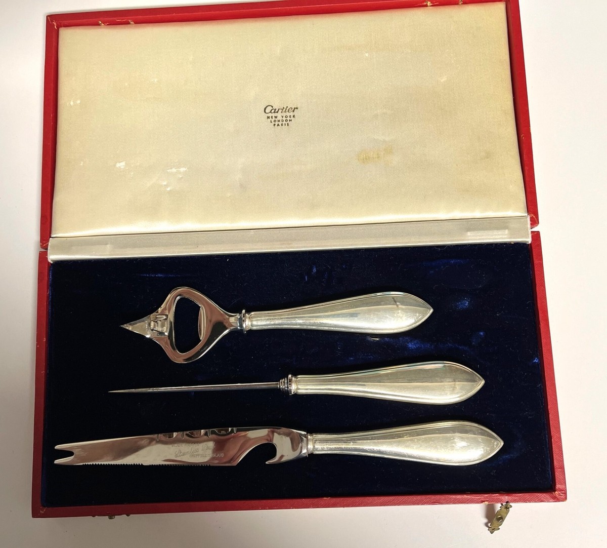 Vintage Cartier Sterling & Stainless Barware 3 Pc Set Mid Vintage Cartier Sterling & Stainless Barware 3 Pc Set Mid