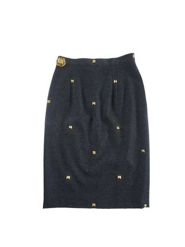 Gianfranco Ferré, Vintage Gianfranco FERRE Grey Wool Pencil Studded Skirt W25" read*