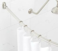 Signature Hardware 60" Curved Steel Shower Rod w/ Flanges, Brushed Nickel