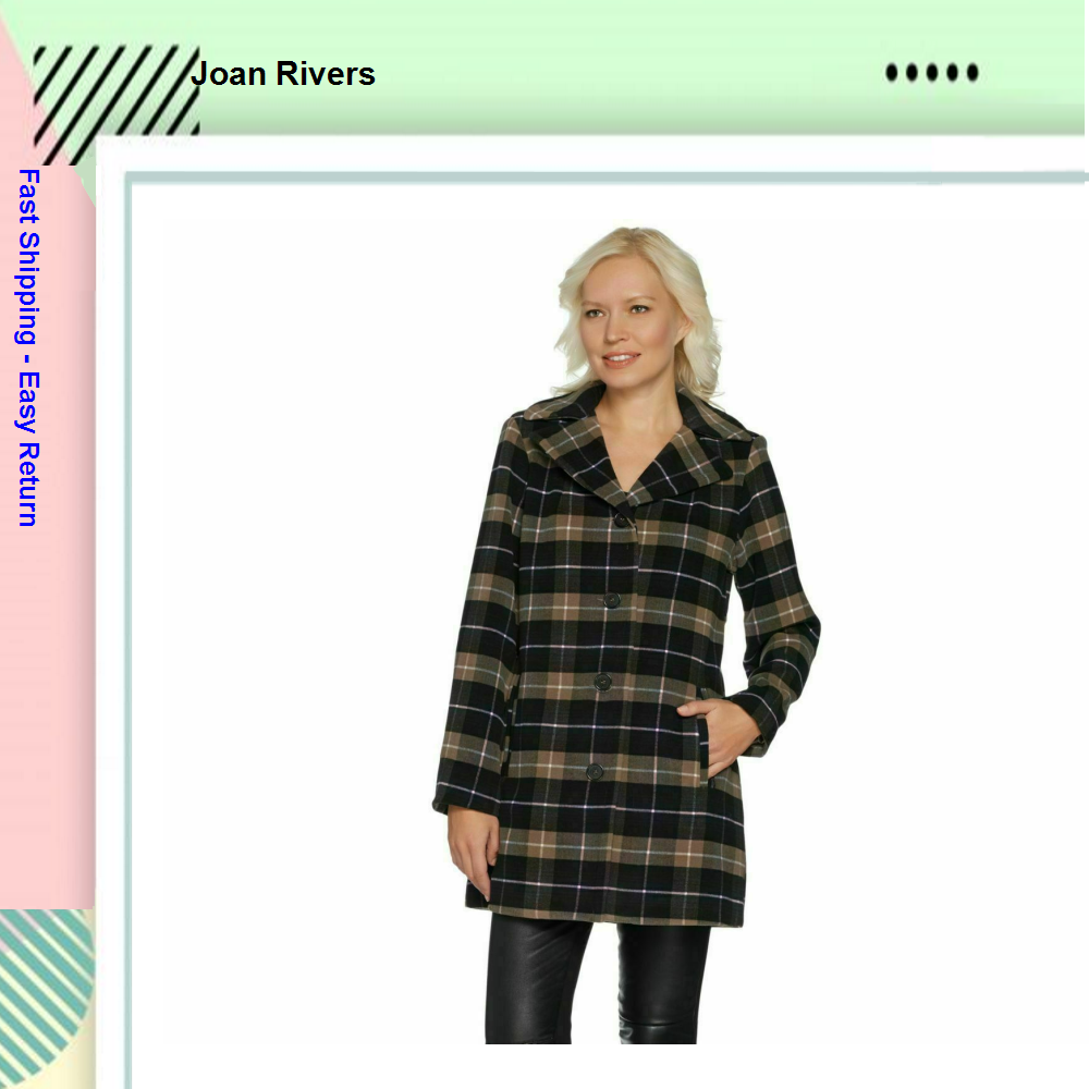 Joan Rivers Classic Plaid Swing Coat, Button Front, Taupe & Black, XS (New)