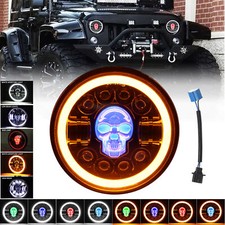 Faros LED RGB redondos de 7 pulgadas Halo ojos de calavera DRL para Jeep Wrangler TJ LJ CJ