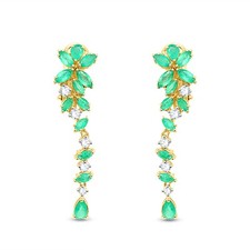 Sterling Silver 3.75 Ct Marquise Natural Emerald Chandelier Drop/Dangle Earrings