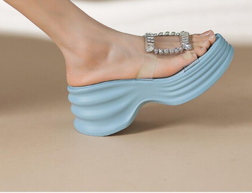 SAOLA Scarpe comode donna estate nuove suola spessa trasparente strass versatili