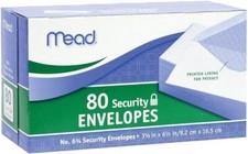 Mead 6-3/4 Envelopes, Security Printed Lining for Privacy, Gummed Closure, 3-5/