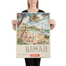 WRAPPED CANVAS 1960s Air Waikiki Travel Poster on wrapped canvas 18" x 24"