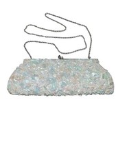 Vintage Moyna Pastel Ivory Pink Green Shell Small Purse Bag Evening Clutch Euc