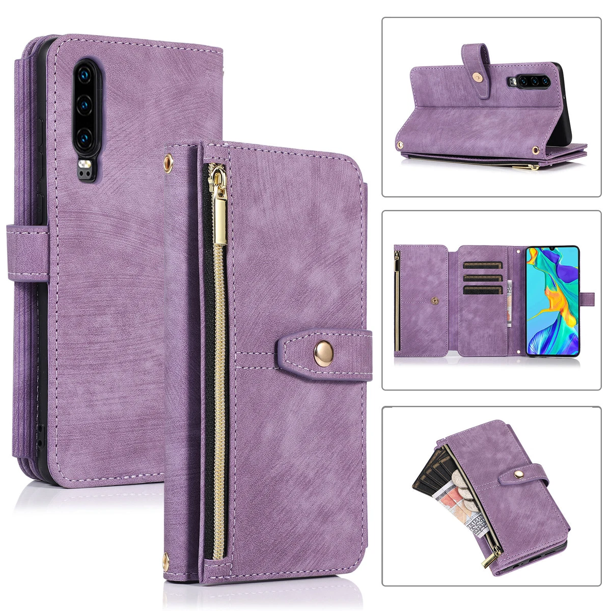 Custodia Conber Per Huawei P20 Pro, Cover A Libro In Pelle PU Con Porta Carte E Supporto, Interno TPU Antiurto, Serie Gatto E Albero - Colore Oro - 2