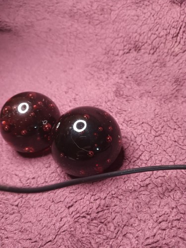 2 Vintage Bubble Cranberry, Ruby Red 3" Round Art Glass Ball Paperweights - Picture 4 of 13