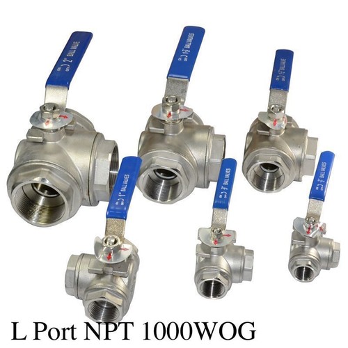 Válvula de bola de puerto hembra 3/4" 3 vías NPT 304 SS tipo L mango de vinilo WOG1000 - Imagen 2 de 2