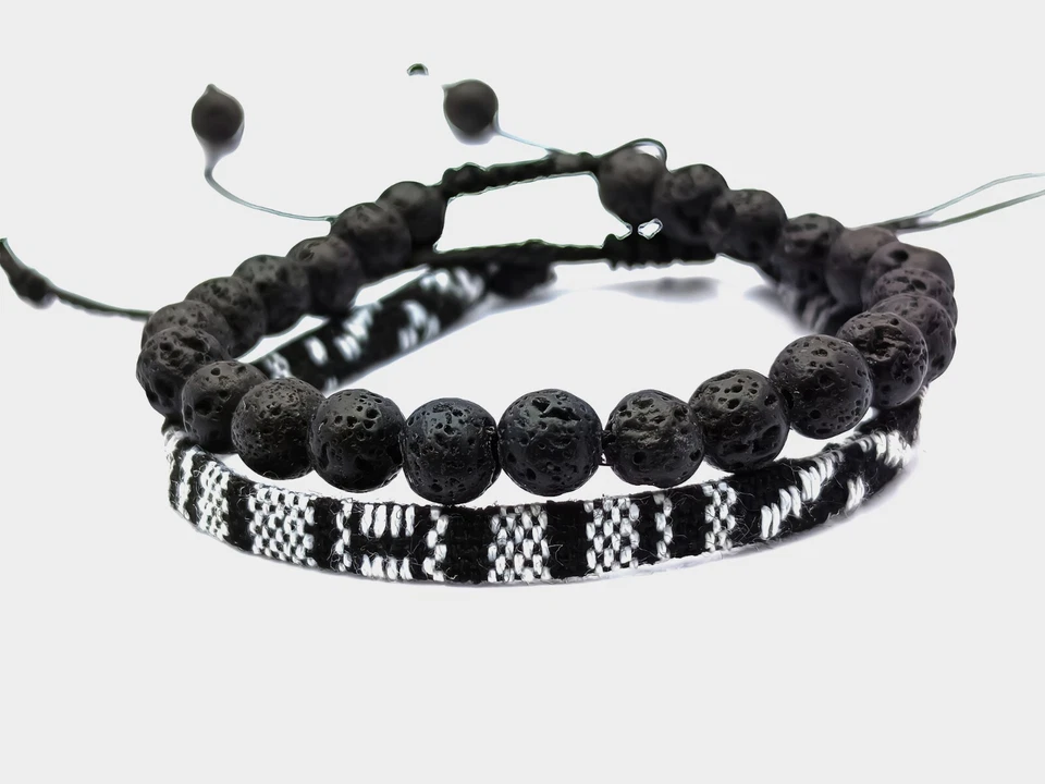 2er Set Surfer-Armband Herren & Damen • Lavastein & handgeknüpft • Per00213 - Bild 3 von 4
