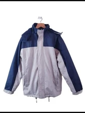 Zeepy Mens Long Sleeve Beige/Blue Fleece Basic Jacket Coat Size Medium M Zipped