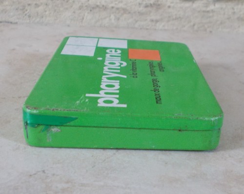 Vintage drugs tin box PHARYNGINE advertising France antique vtg old green #4 - Picture 6 of 8